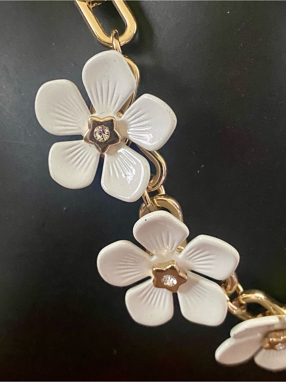 Gold and with White Daisy Charm Necklace and Stainless Steele Gold Braid Chain - Picture 3 of 10